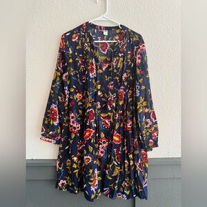 Old Navy Navy Blue Floral Long Sleeve Boho Dress Size Large Flowy Swing Dress
